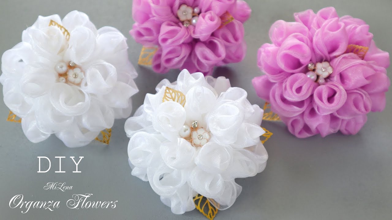 ЦВЕТЫ ИЗ ОРГАНЗЫ, МК / РЕЗИНКИ С ЦВЕТАМИ, МК / DIY ORGANZA FLOWERS