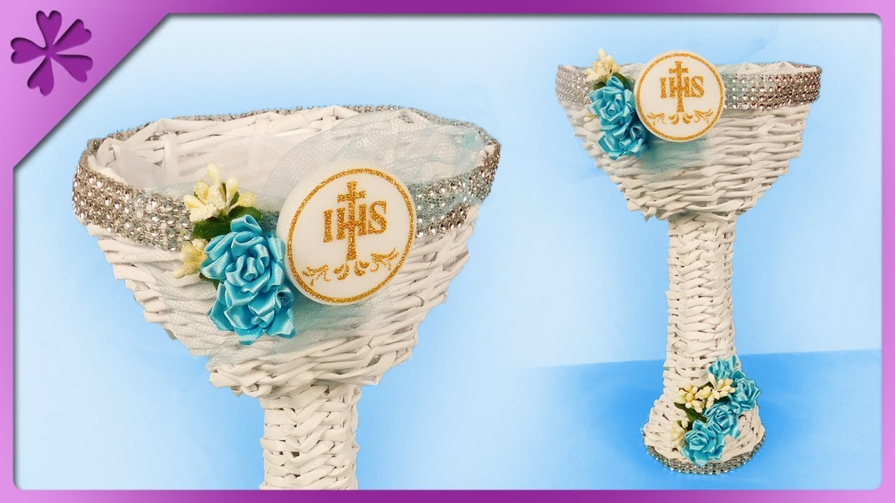 DIY How to make paper wicker chalice, first communion gift (ENG Subtitles) - Speed up #477