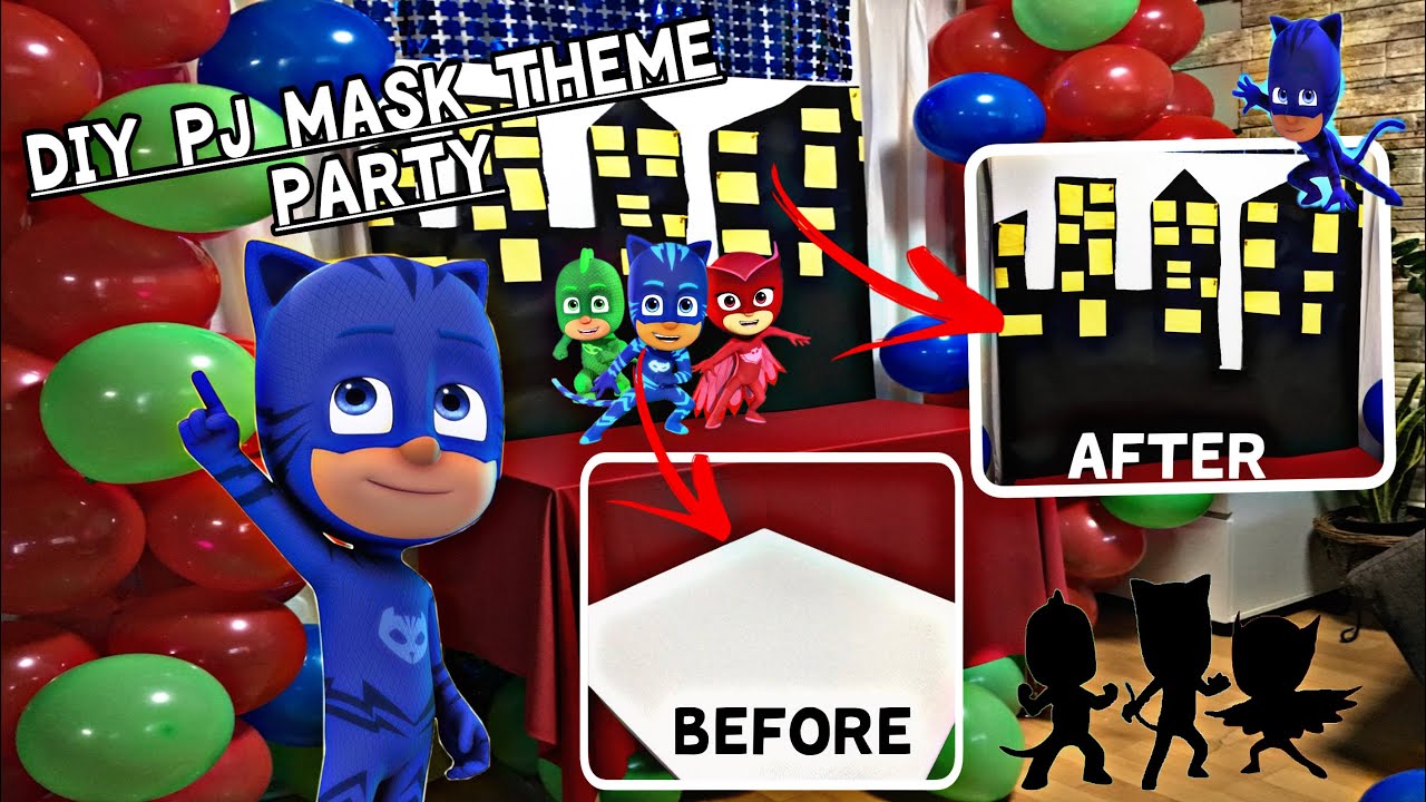 HOW TO DECORATE SIMPLE PJ MASK BIRTHDAY PARTY SET-UP AT HOME PJ MASK THEME PARTY / DIY EASY TUTORIAL
