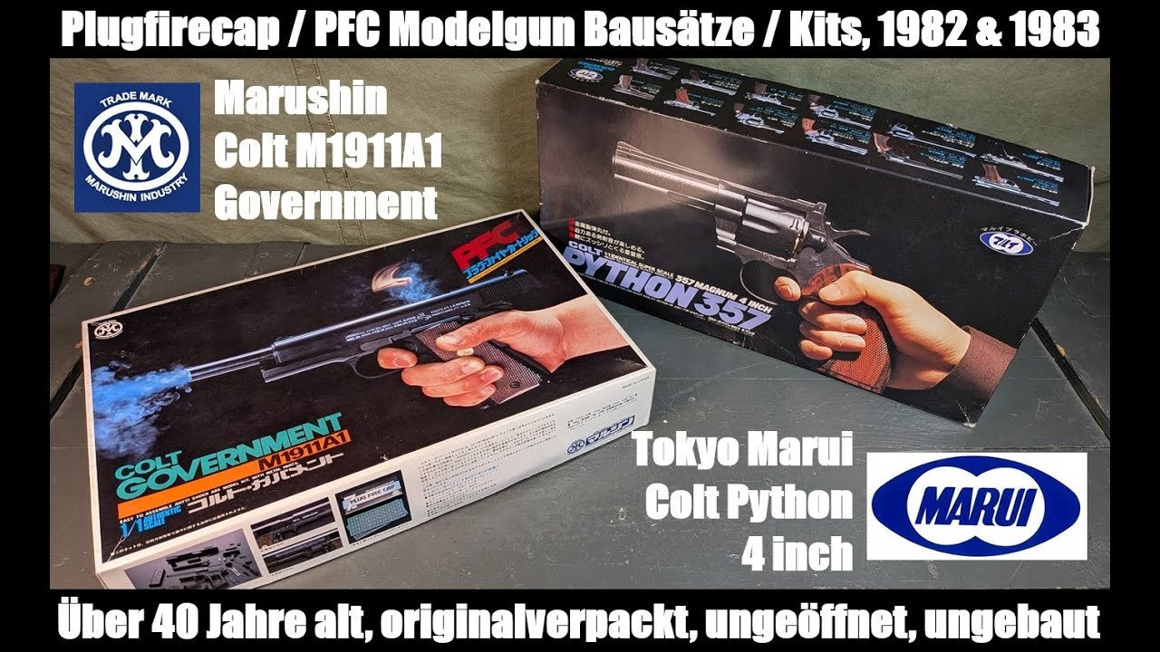 Modelgun Historie: 2 PFC / Firecap Bausätze: Marushin Colt M1911A1 (1983) & Marui Colt Python (1982)