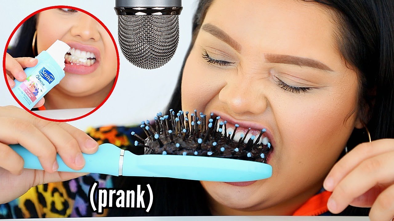 i tried Edible ASMR..Hair Brush, Deodorant, Candles (Fake) (Crunchy Sounds)