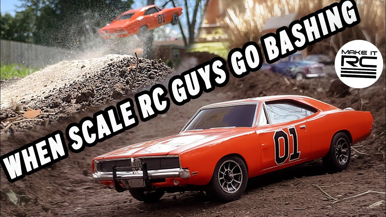 Realistic RC Jumps in 1/24 Scale Dukes of Hazzard Recreation 🏁 69 Charger VS. The Backyard Attempt 1