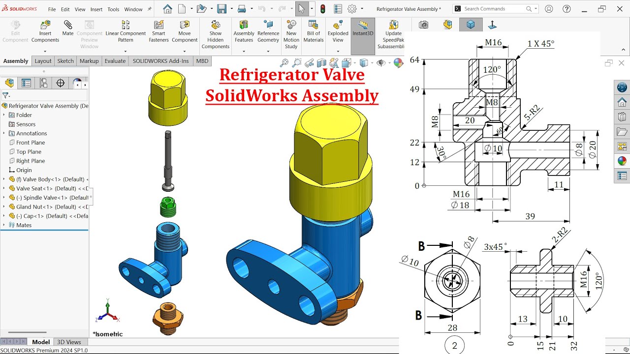 Refrigerator Valve Parts and Assembly in SolidWorks