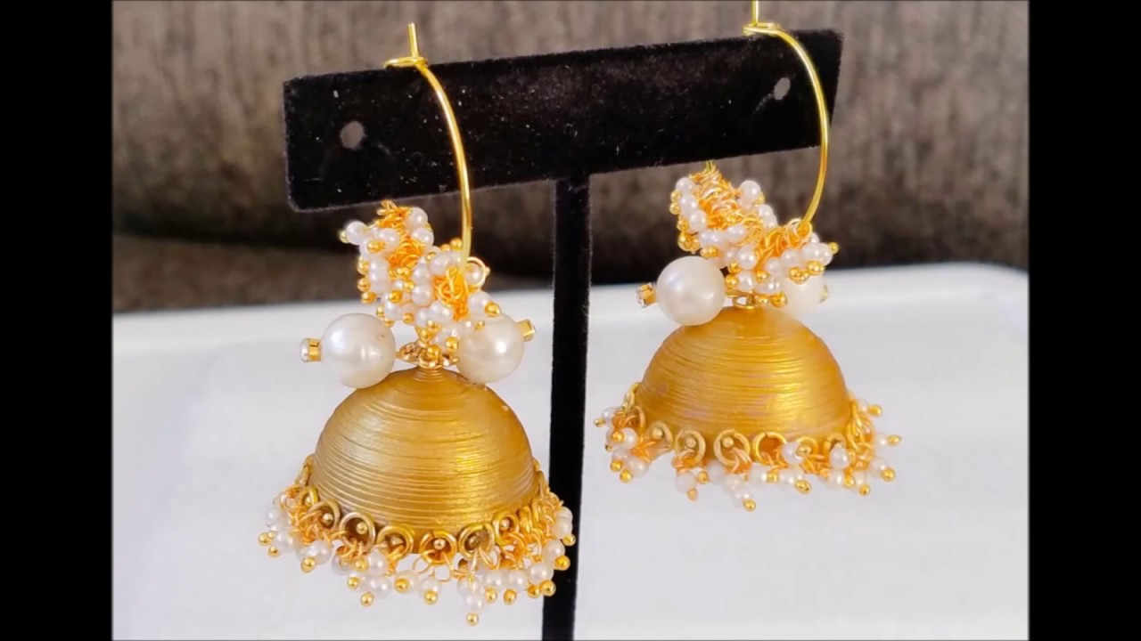 How To Make Hoop Jhumkas With Quilling||Ring model jhumkas