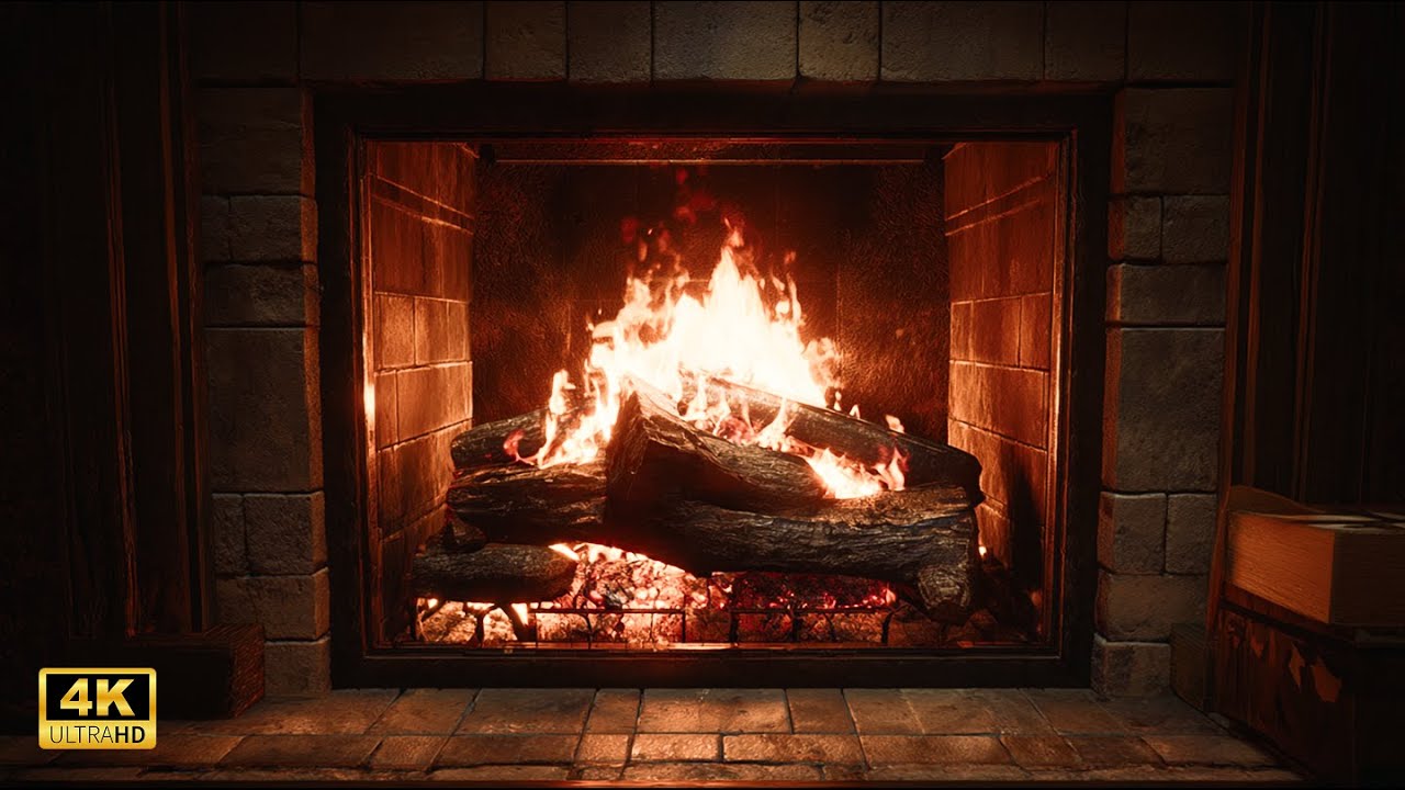 Calm Fireplace Scene with Crackling Fire Sounds | Cozy Night Ambience | 4K
