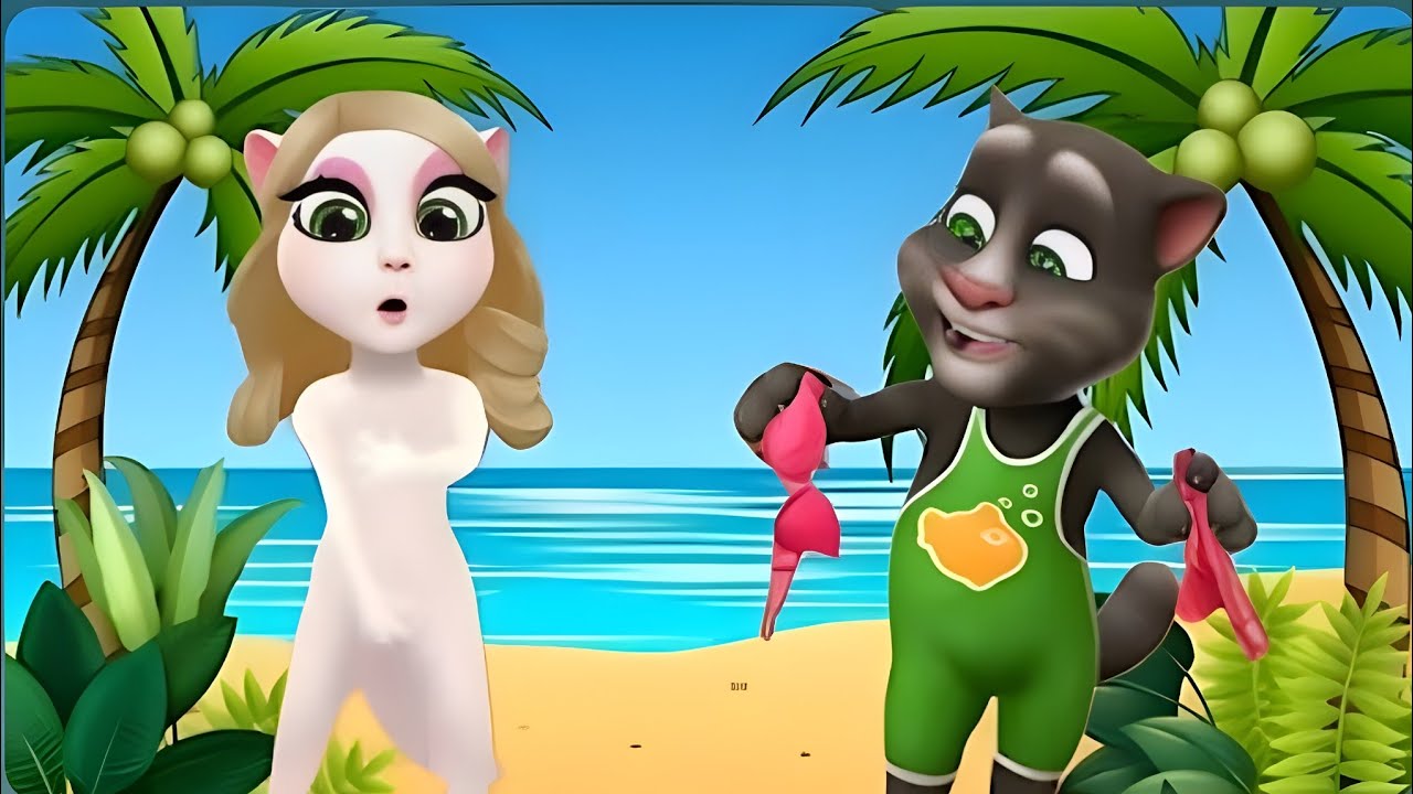 My talking anglea 2 and My talking tom 2 on the beach.
