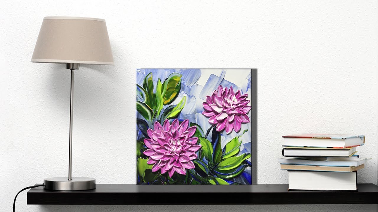 Impasto Acrylic Painting Dahlia Flower Palette Knife