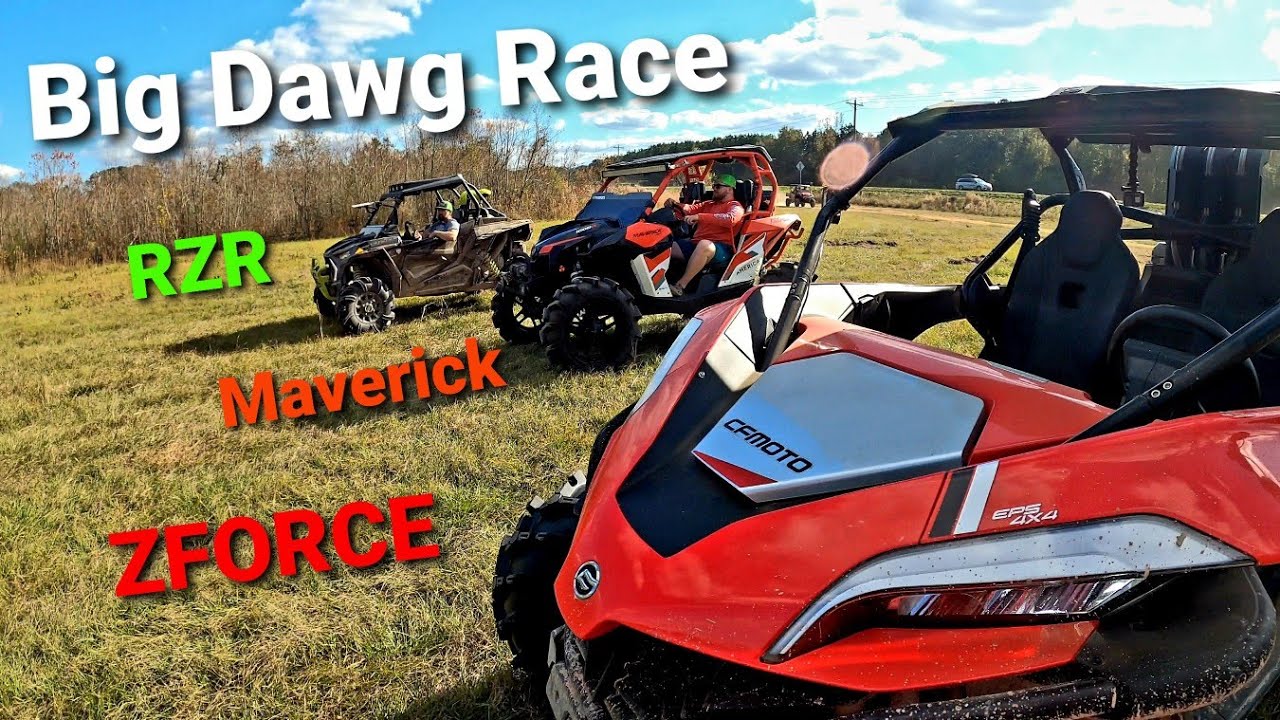 CFMOTO ZFORCE vs Canam Maverick vs Polaris RZR Drag Race on Big Mud Tires | Epic Donuts