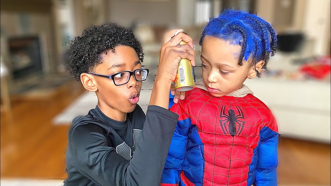 DYING MY LITTLE BROTHERS HAIR BLUE EPIC PRANK ON MOM!