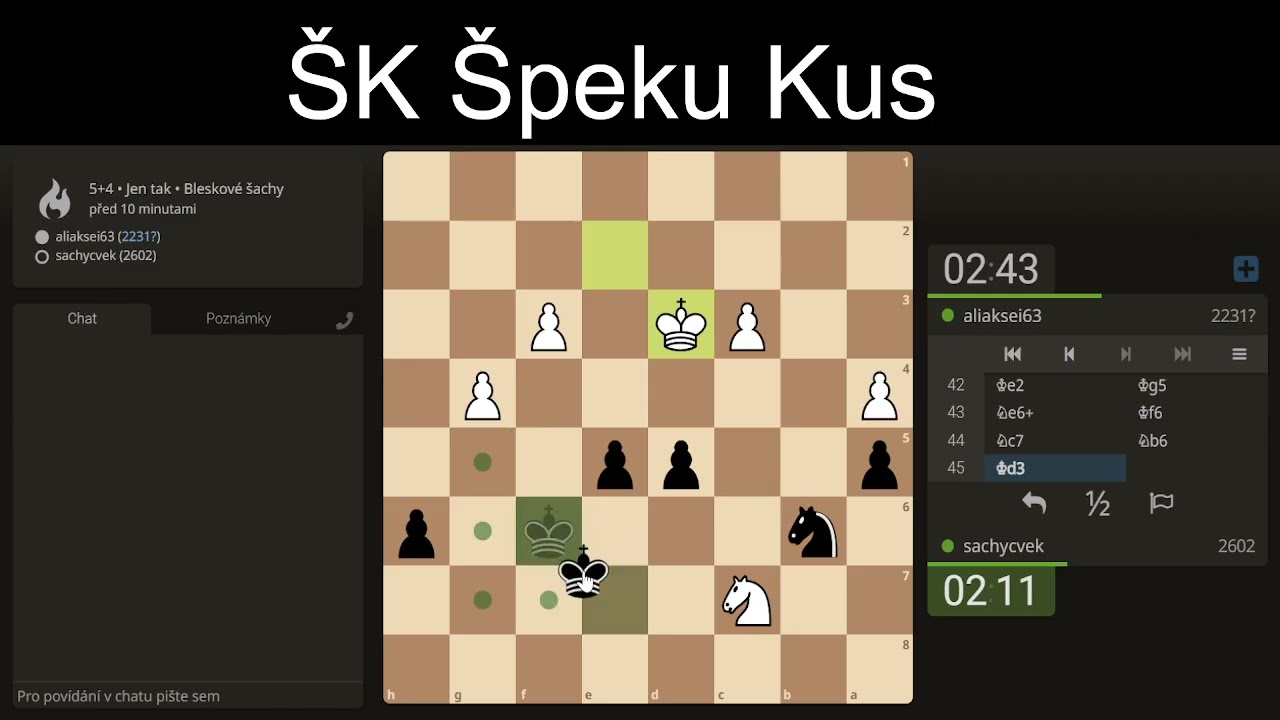 ŠK ŠK Zajímavá jezdcovka a nepříjemné překliknutí, pěšec  pryč a KO pozice, to byl ale začátek.