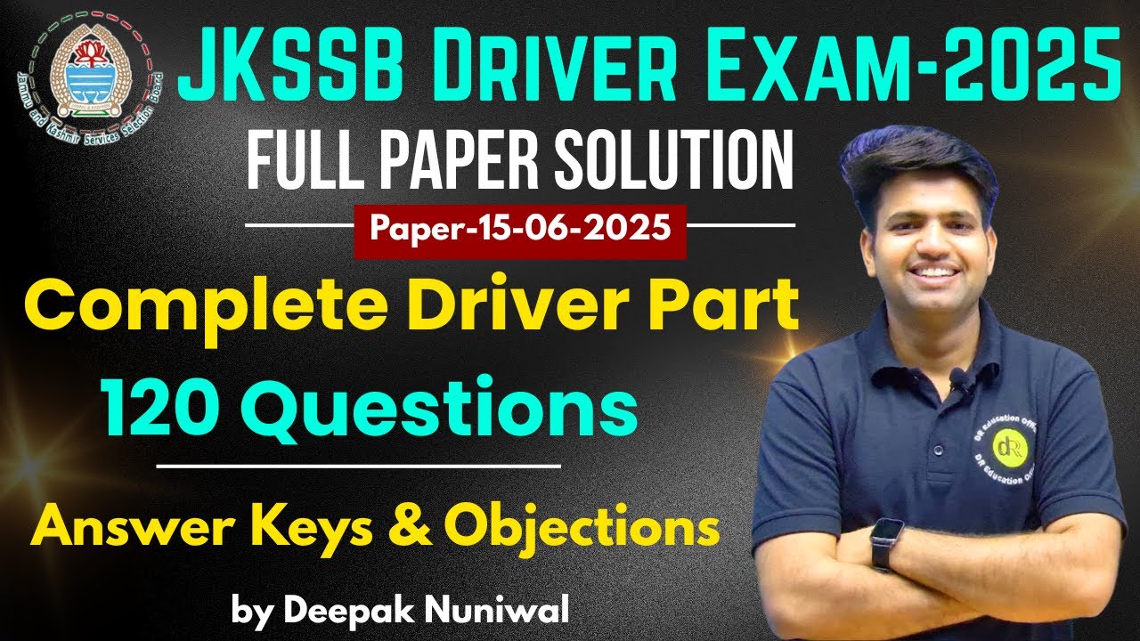 JKSSB Driver Paper(15-06-2025) Solution | DR Education Official #driverbharti #jkssbexams
