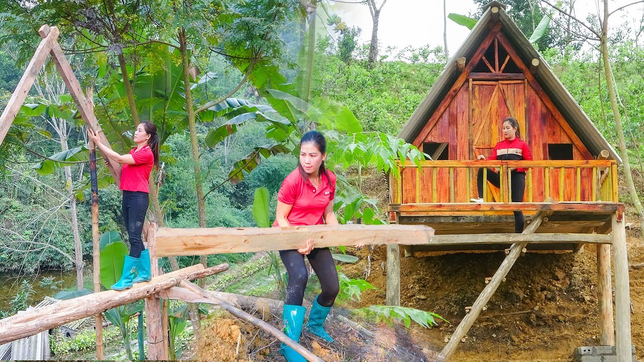 TIME LAPSE: Build New Log Cabin from Old Wooden House Replace Rotten Bamboo House /Start to Finish