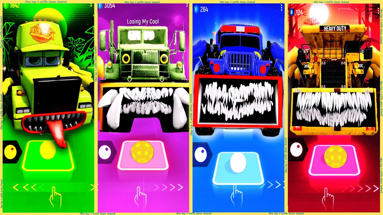 coffin dance - Mack Truck Eater vs Military Truck vs Police Truck Eater vs Dump Truck | Tiles HOP ❗