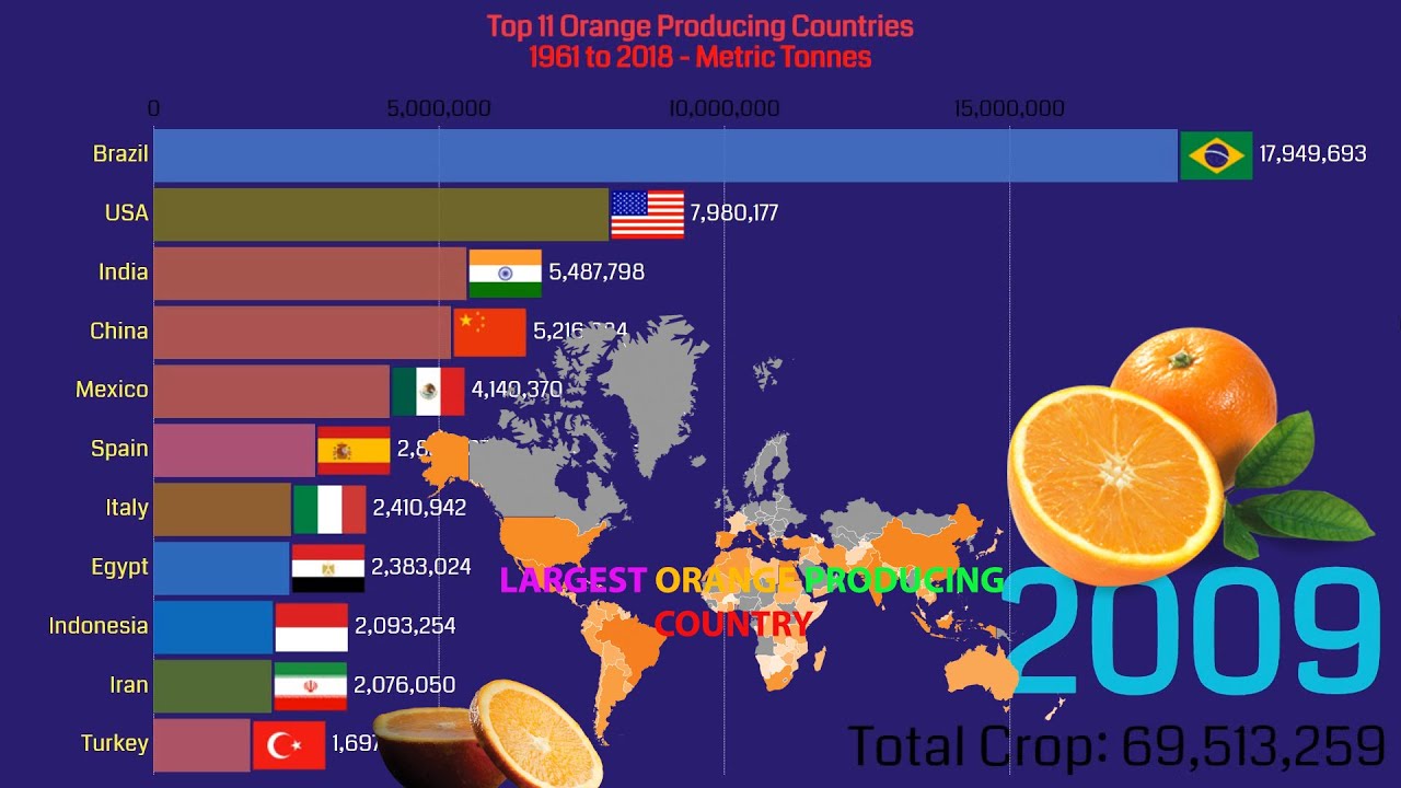 Top 10 Orange Producing Countries (1961 - 2018) 🍊