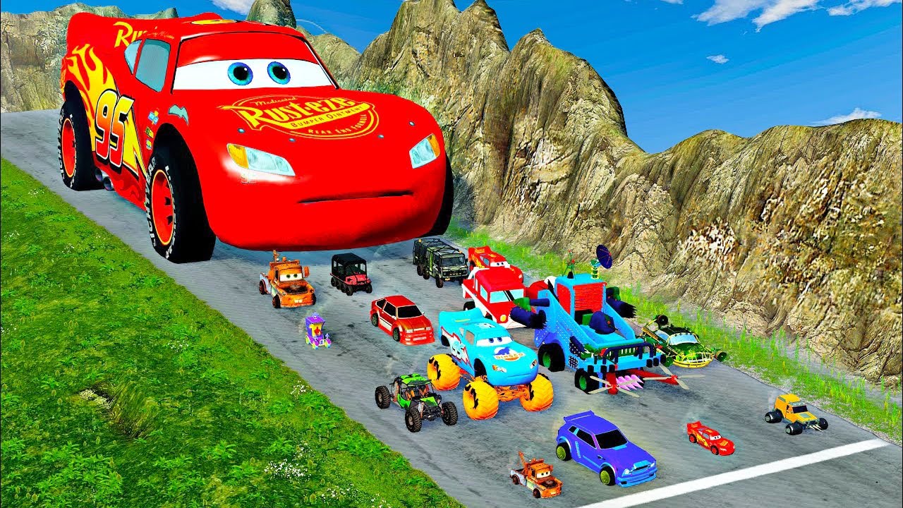 Big & Small Lightning McQueen Monster Wheels vs Pixar Cars with Big Wheels in BeamNG Drive #26