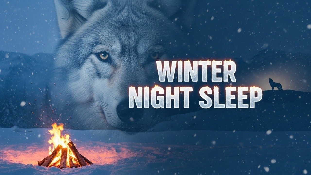 2 Hours Winter Night Ambience – Howling Wolves, Crackling Fire & Cold Wind for Deep Sleep