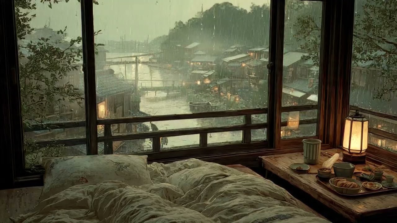 Heavy Rain Outside Warm Bedroom Window to Help You Fall Asleep Instantly Focus Healing 🌧️