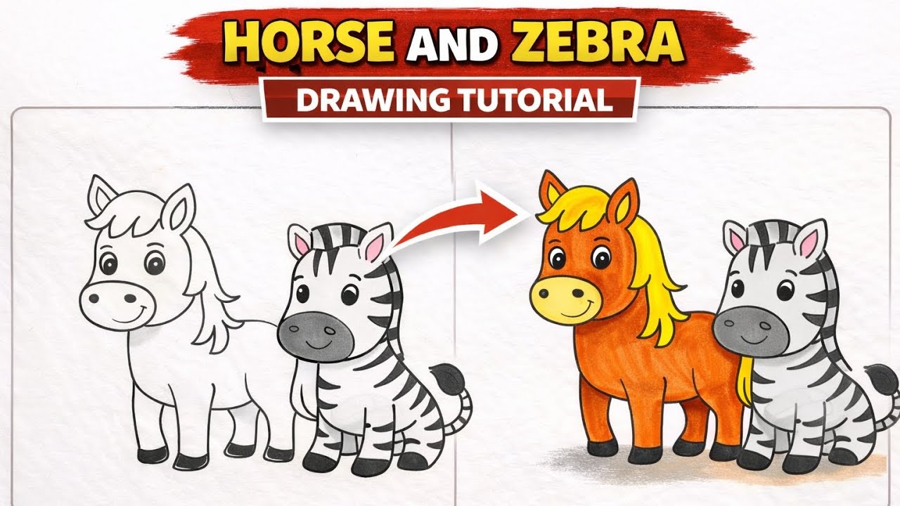 How to Draw a Horse and Zebra Step-by-Step | Easy Drawing for Kids 🐴🦓 #kidsart @Doodleandcolor-ap09 