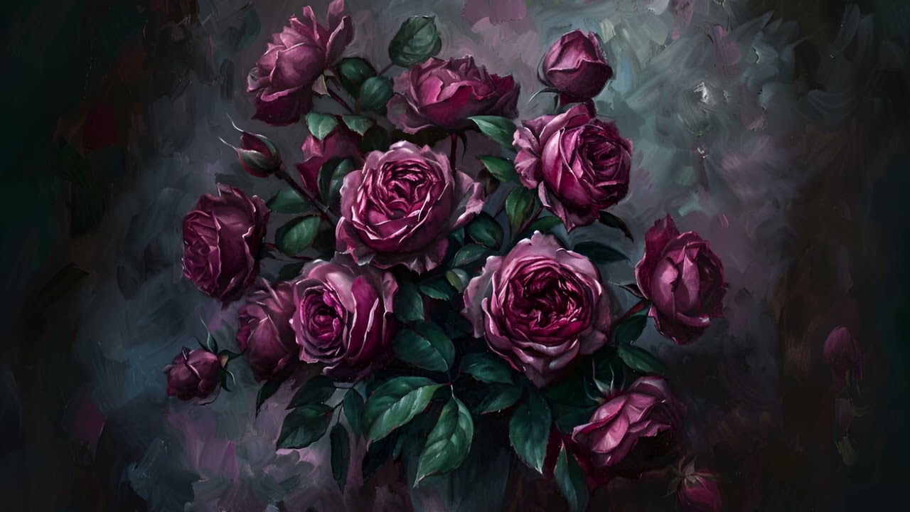 Moody Purple Florals Frame TV Art | Muted Art of TV | Vintage Flowers | Dark TV Screen Painting