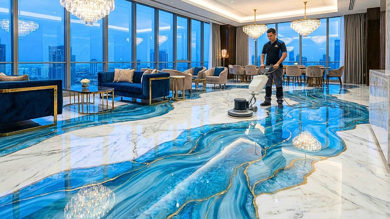 Top 12 Elegant Marble and Water Fusion Floors Featuring Blue Agate Resin Pours for VIP Spaces