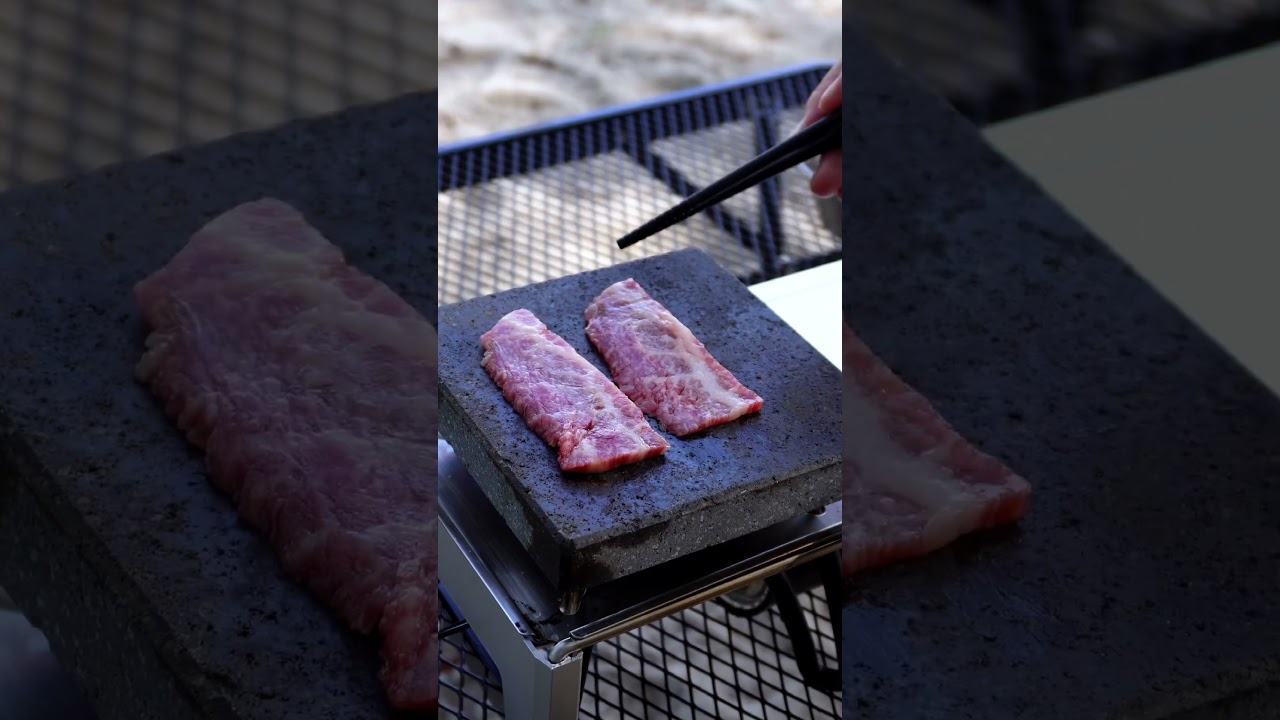 Grill Wagyu with Soto Lava Rock 😋 #campcooking #outdoorcooking #lavarock #wagyu #wagyubeef