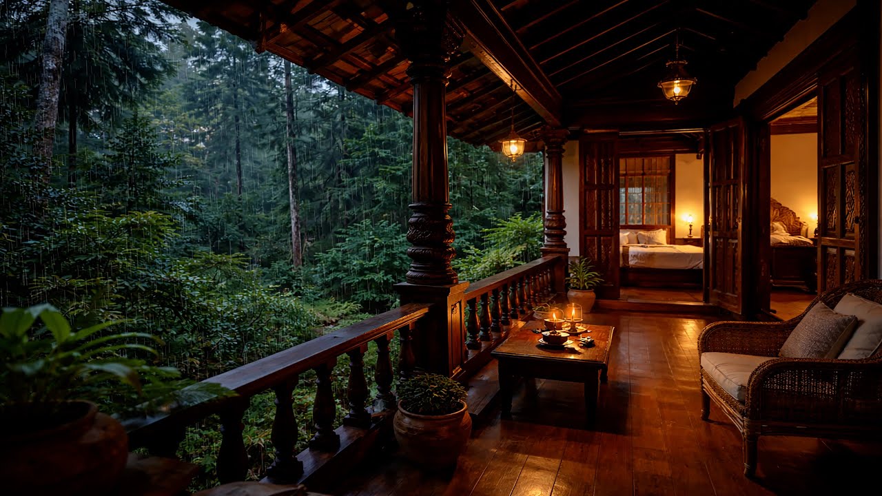 Rainforest Resort Ambience 🌧️⛈️ | Soft Thunder, Cozy Night Rain for Sleep, Relax & Focus (4K)