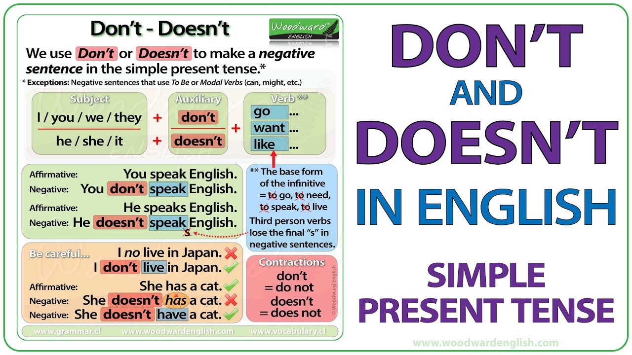 Don't vs. Doesn't in English - Simple Present Tense
