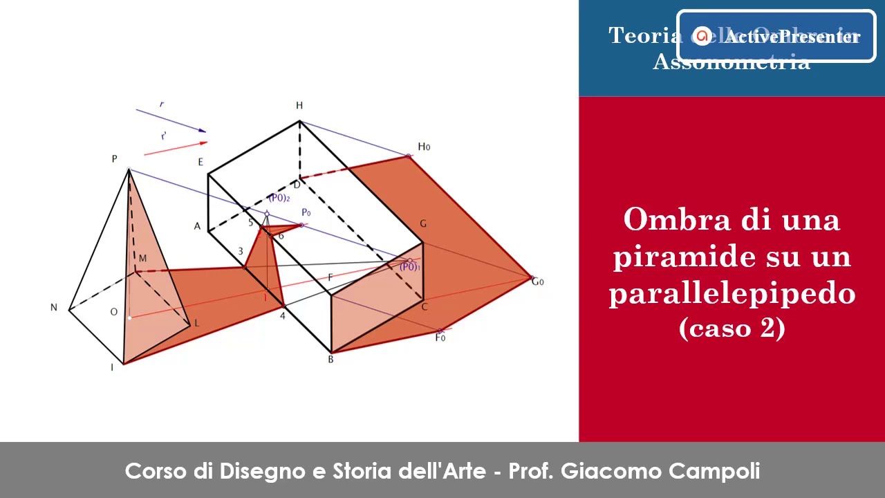 Ombre in Assonometria: piramide e parallelepipedo affiancati (caso 2)