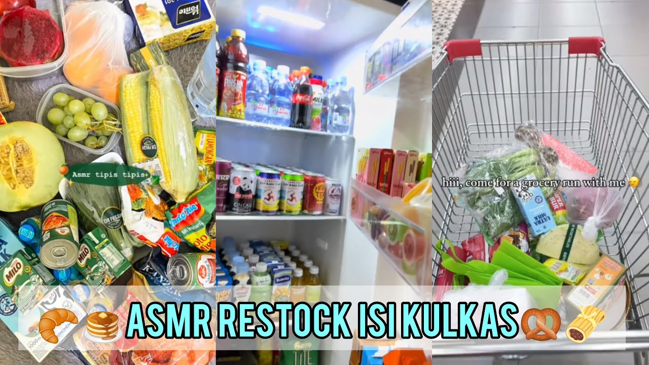 ASMR Restock and Refil Isi Kulkas x Grocery Shopping part 136🍨🫔🥞