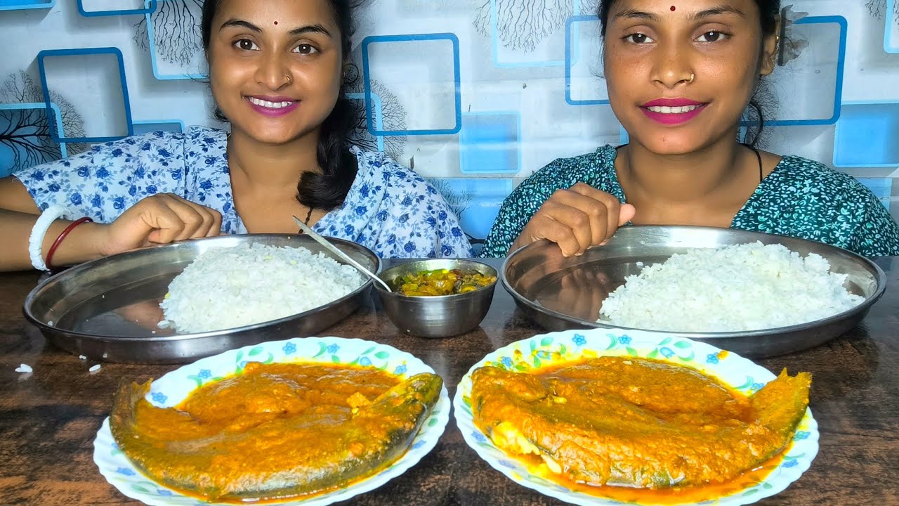 New eating rice with full size fish masala and fish fat fry delicious Bengali food eating show 🔥🔥🔥