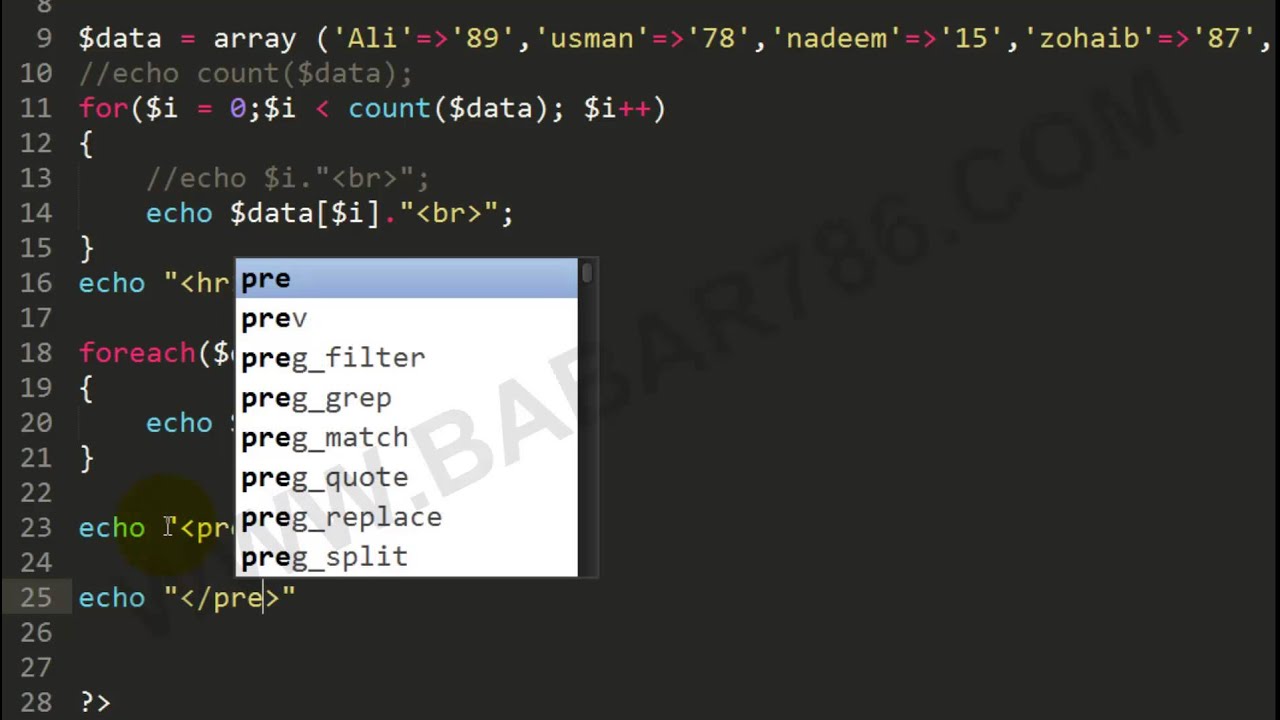 Php Class 18 - Foreach loop for array and associative array in Urdu