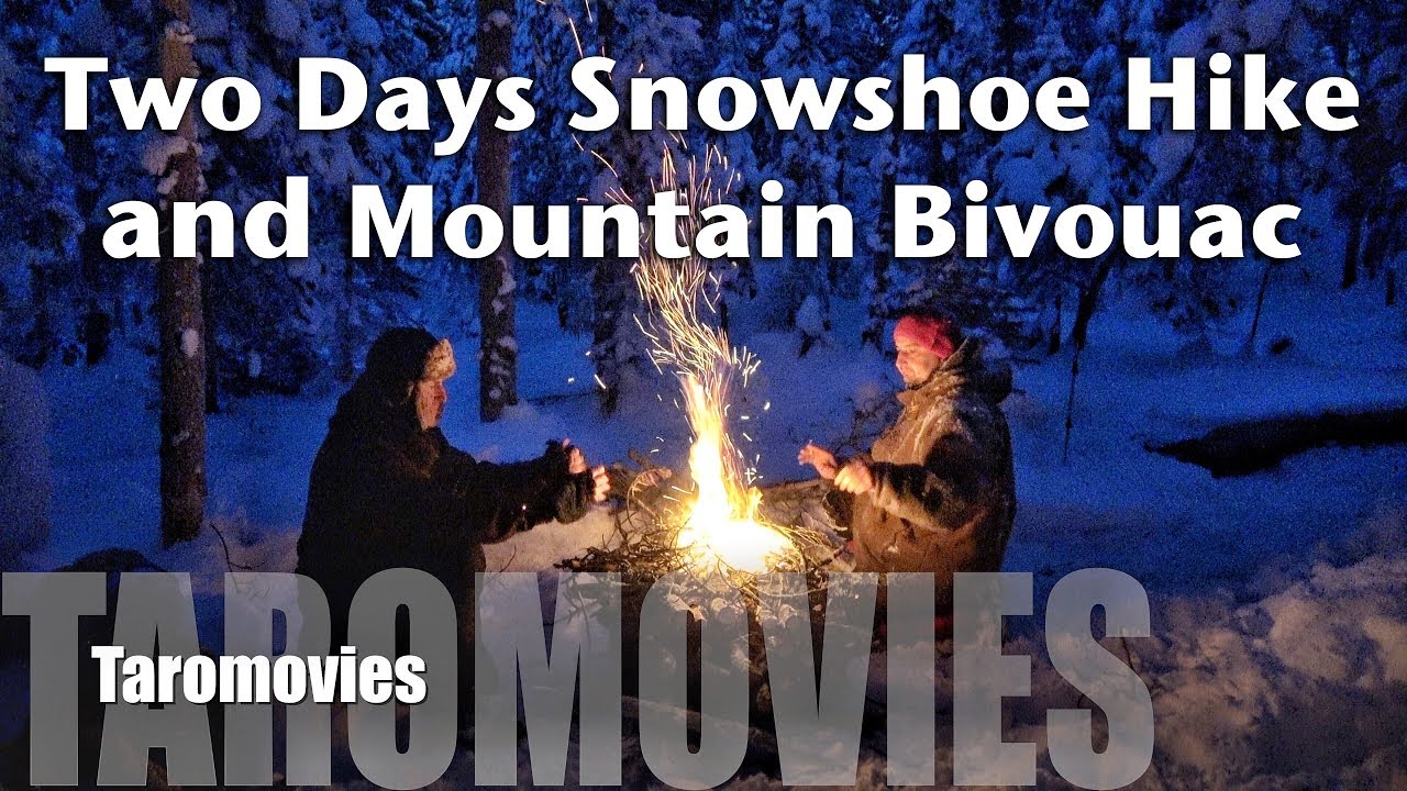 Two Days Snowshoe Hike and Mountain Bivouac / Bushcraft Survival 4K Video