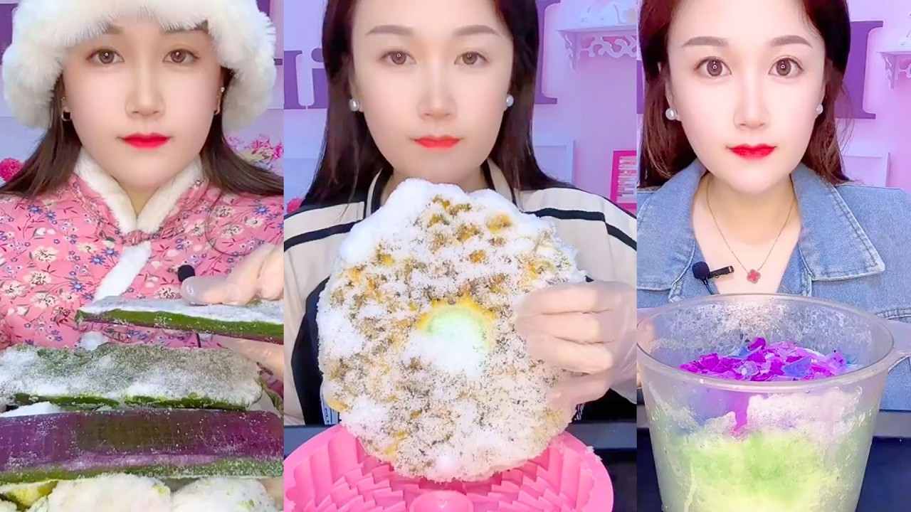 Green Crystal Layer Cake and Purple Snow Ice Dessert ASMR