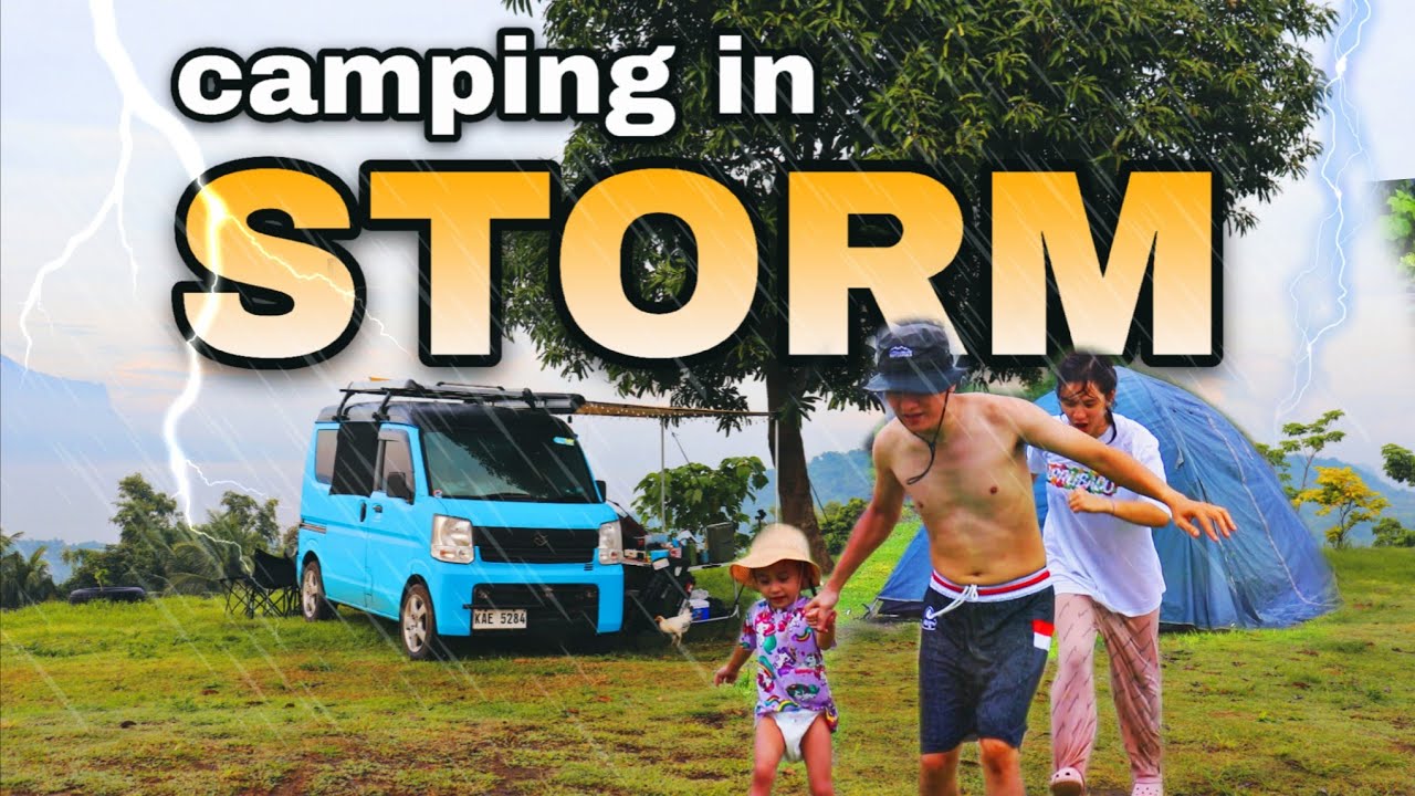 MINIVAN FAMILY CAMPING in STORM beside a VOLCANO 