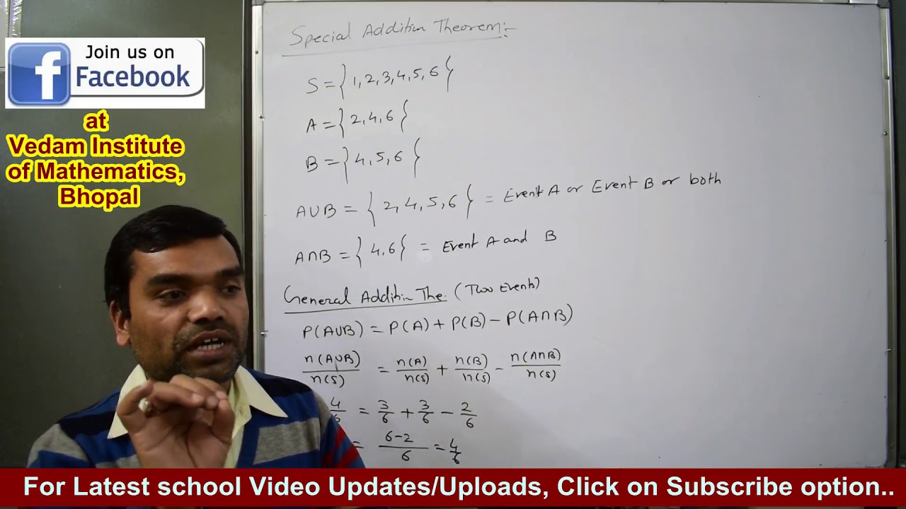 Probability - General Addition Theorem for two or more events in hindi(Lecture 6)