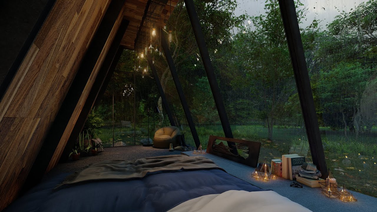 Sleep in a Glass Cabin | Relaxing Nature and Rain Sounds | Deep Sleep Forest Nature Sounds | 4K