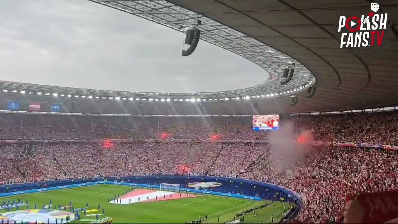 Hymn Polski i piro w Berlinie przed mecze Polska - Austria (21.06.2024 r.)