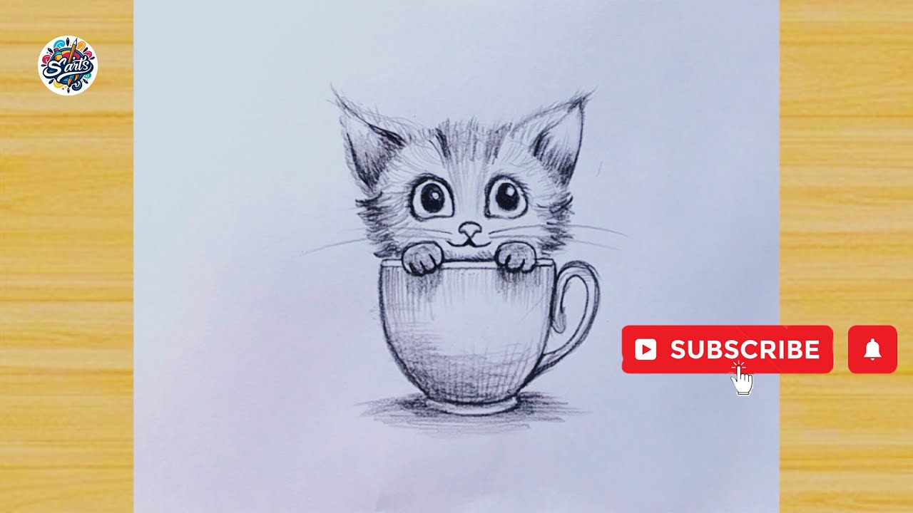 How to Draw a Cute Kitten in a Coffee Cup ☕🐱 | Easy Pencil Drawing for Beginners 