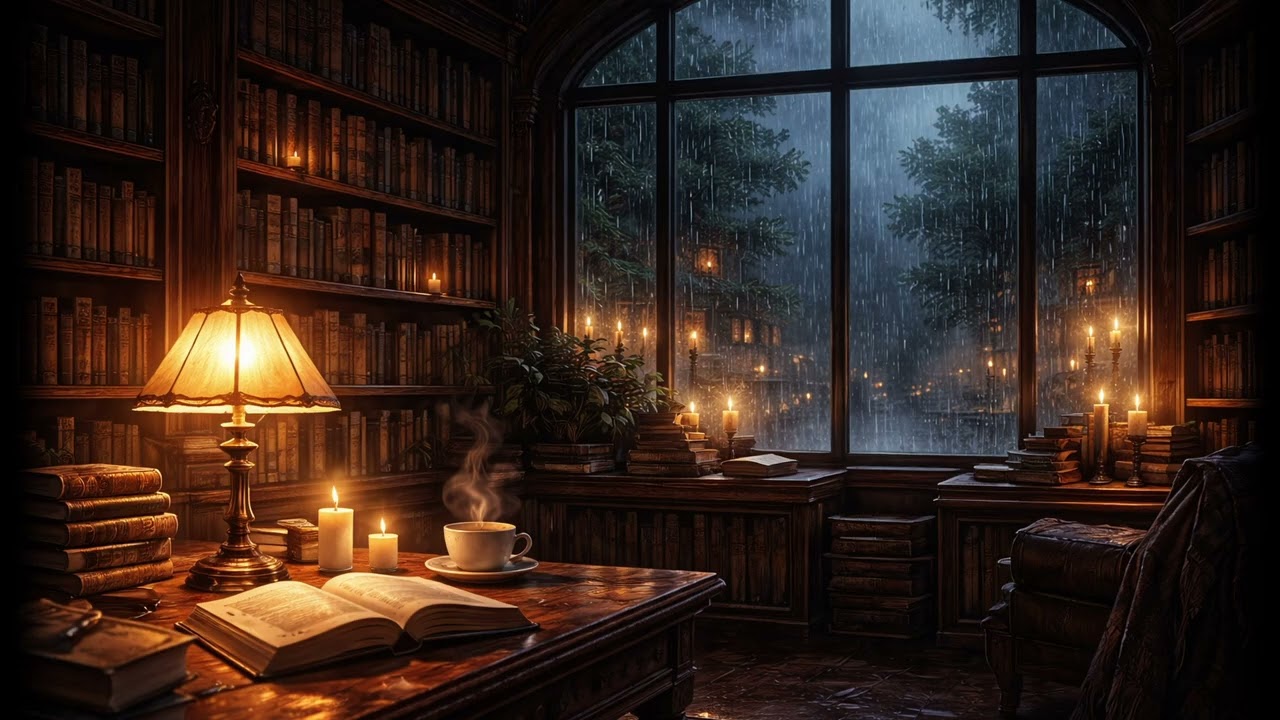 Midnight Library Rain | 8 Hours of Cozy Rain Sounds for Sleep, Study & Relaxation