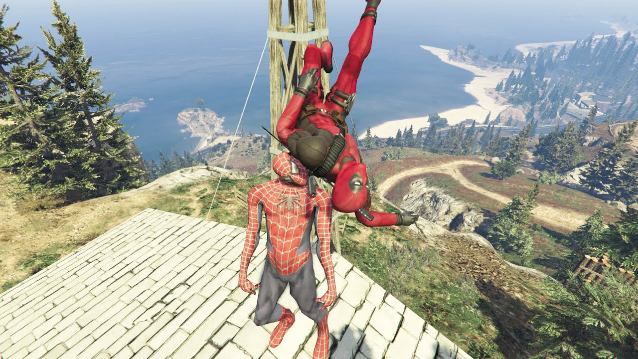 GTA 5 Random And Funny Fails #22 - DeadPool Falling On Superheroes (Slow Motion)