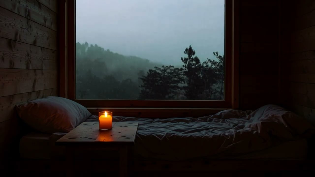 Cozy Cabin Rainstorm 🌧️ Candlelight & Rain Sounds for Deep Sleep and Relaxation