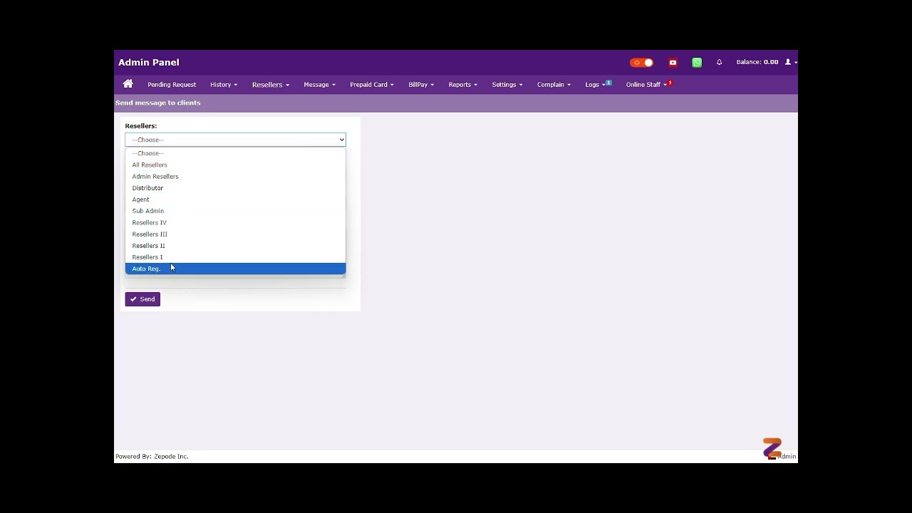 Send Message to All Reseller - Admin Panel - SBS PLUS