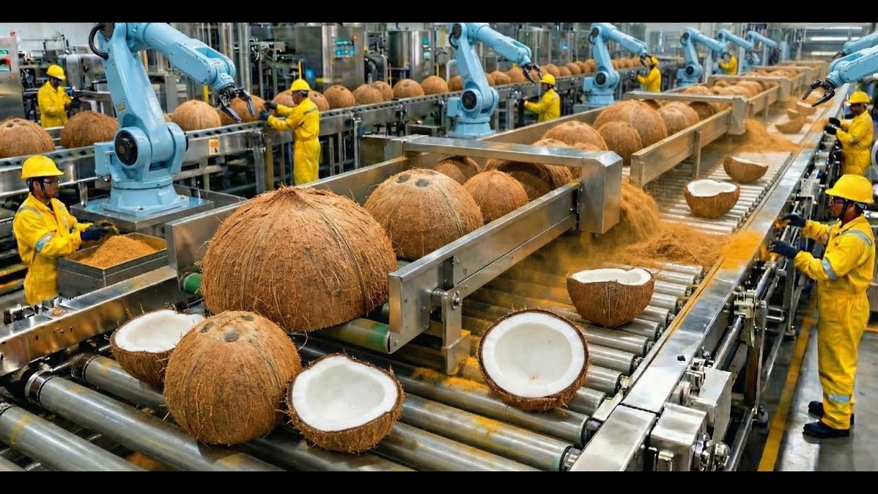 Inside a Modern Coconut Processing Factory: How Coconuts Become Fresh Milk (Full Process)