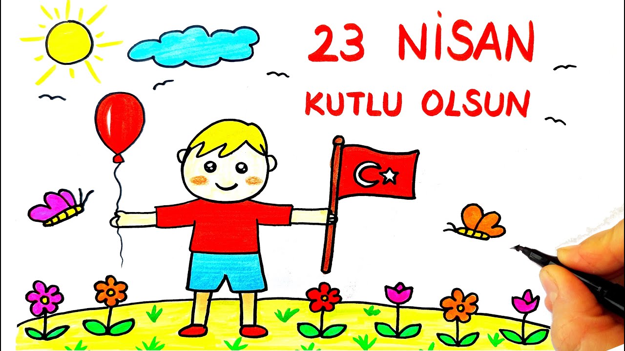23 Nisan Resmi 🎈 Kolay ve Renkli 23 Nisan &Ccedil;izimi | Anasınıfı ve İlkokul İ&ccedil;in 23 Nisan Resmi