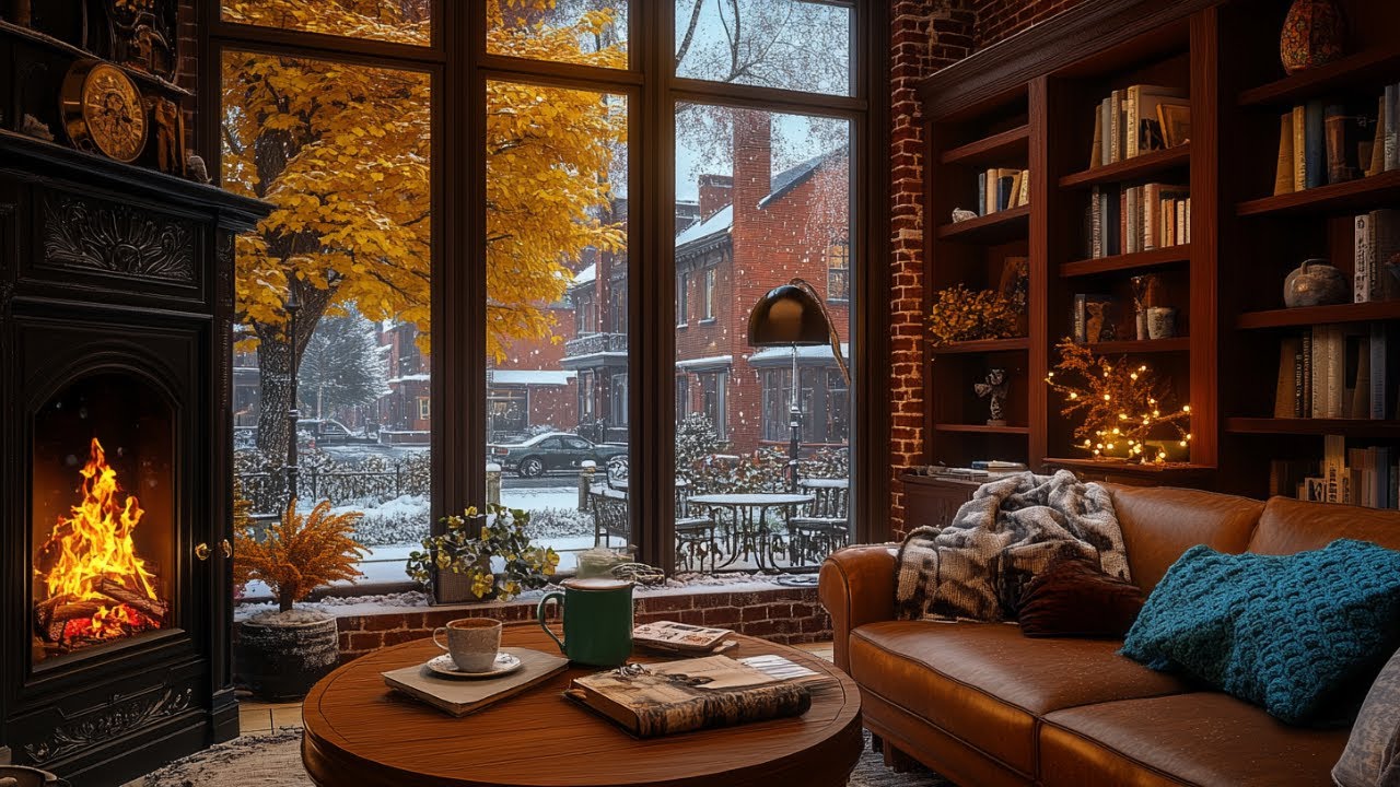 Cozy Winter Jazz Music for Working & Studying - Warm Fireplace Ambience
