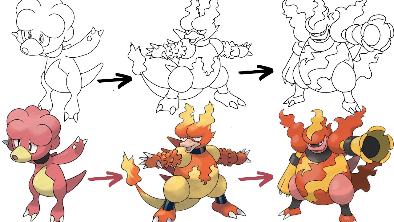 How To Draw MAGBY MAGMAR and MAGMORTAR POKEMON | Pokemon Evolution