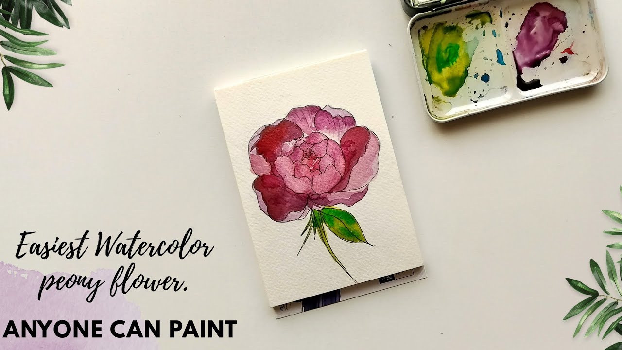 How to Draw & Paint a Peony Step by Step. Watercolor Flower Drawing and painting.