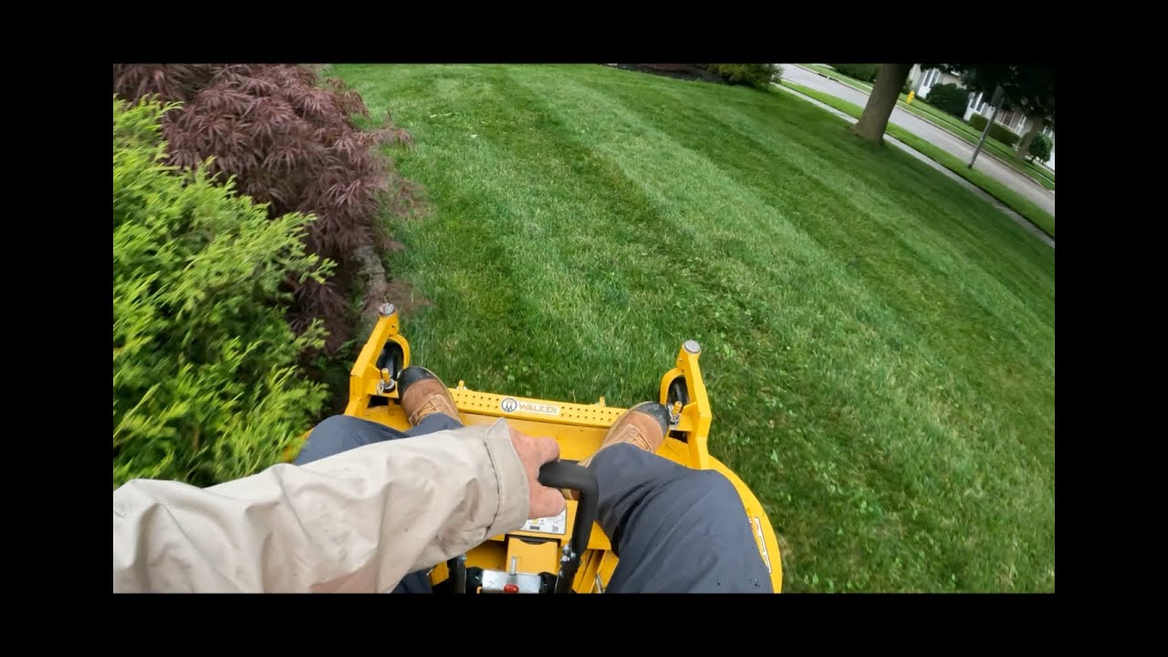 Let's get Mowing even though the lawn is wet!  #landscaping #grass #satisfying #pov