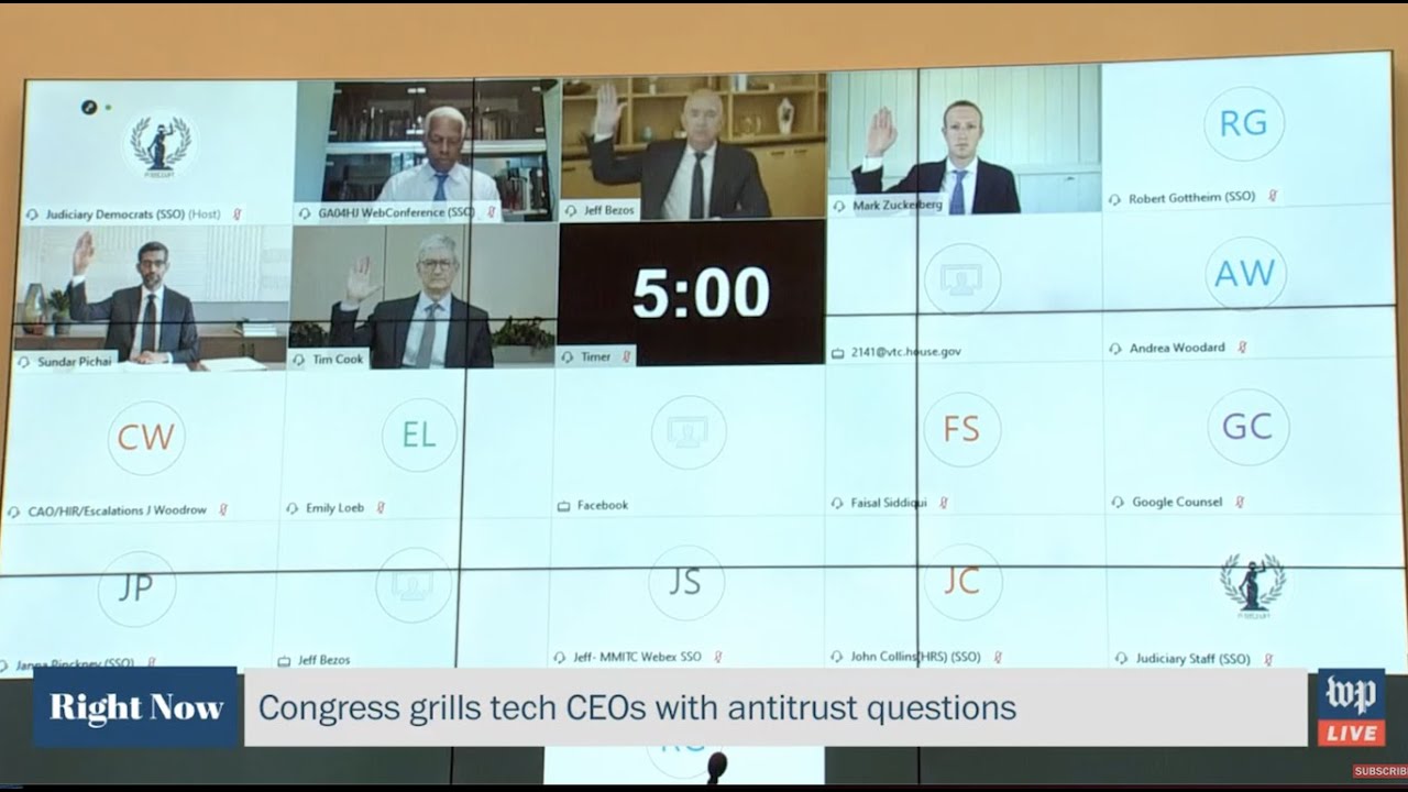 Wed  07/29 – Big Tech CEO’s Testimony Before Congress