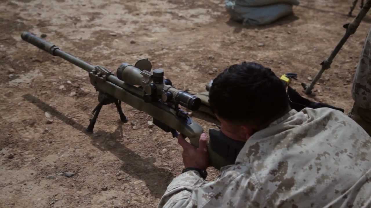 USMC Scout Snipers zero their M110 M40A5 rifles, Afghanistan